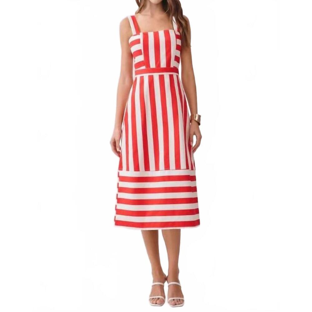 NEW TCEC wide straps striped midi dress in red